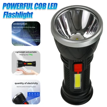 Poderoso COB CONDUZIU a Lanterna elétrica Recarregável USB 4 Modo de Luz do Floodlight Ultra longo alcance Tocha Com o Poder Dispaly Lanterna de Campismo
