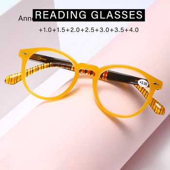 Rodada Dobradiça de Plástico com estampa Floral e Anti Luz Azul Óculos de Leitura Mulheres Presbiopia Óculos +1.0.. a +4,0 óculos retrô