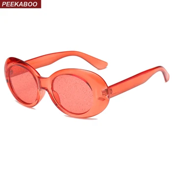Peekaboo vermelho oval óculos de sol das mulheres coloridos doce de cor amarela, cor-de-rosa roxo transparente, óculos de sol feminino verão de 2018
