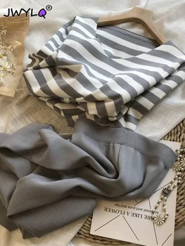 Verão de Tricô Sweatsuits Para as Mulheres com decote em V Faixa de Costura Camisola Camisola+elastic da Cintura Perna Larga Calças de Duas peças de Conjunto de Mulheres