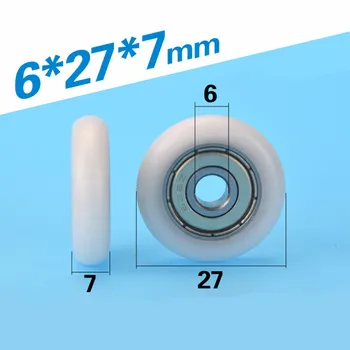 [R0627-7] 10PCS incorporado rolamento da polia do pacote de plástico de rolamento da polia do windows pequena roda de nylon POM polia de R tipo 6*27*7mm